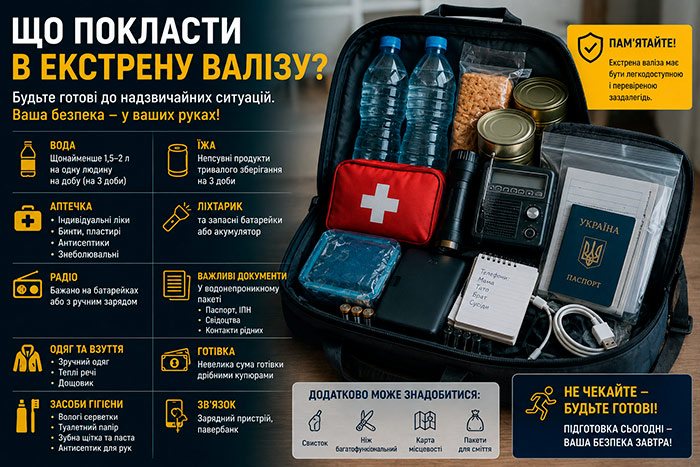 Який вміст екстреної валізи?