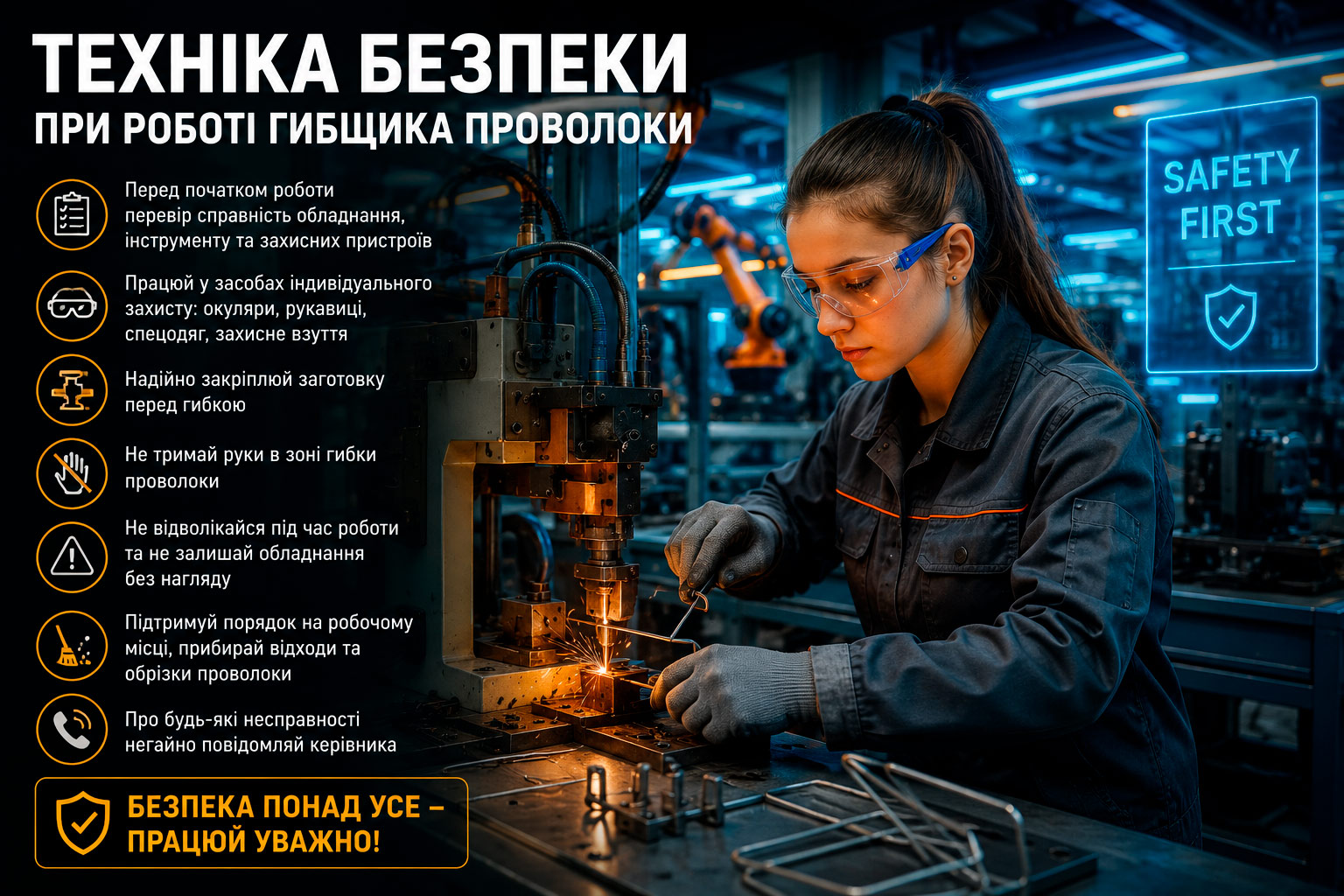 Техніка безпеки при роботі гибщика проволоки Гибщик проволоки